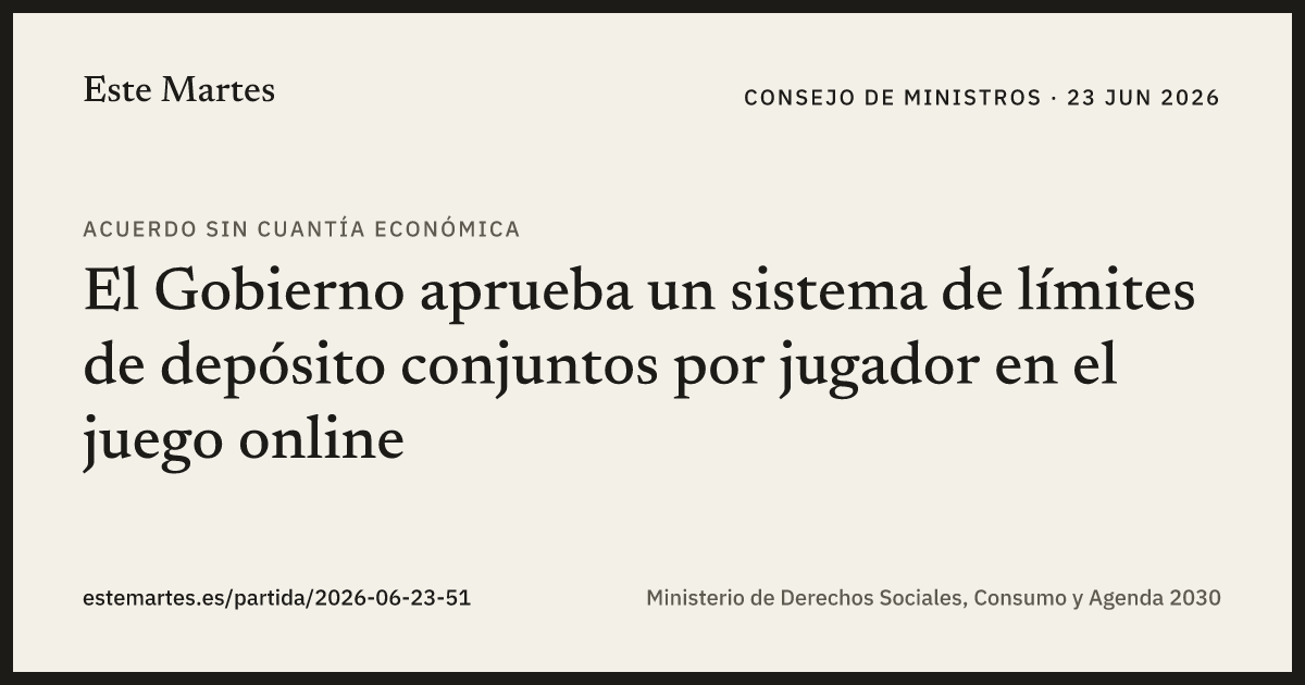 Tarjeta: El Gobierno aprueba un sistema de límites de depósito conjuntos por jugador en el juego online