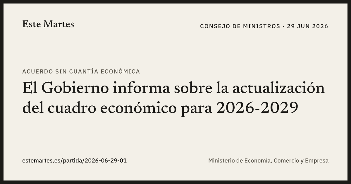 Tarjeta: El Gobierno informa sobre la actualización del cuadro económico para 2026-2029