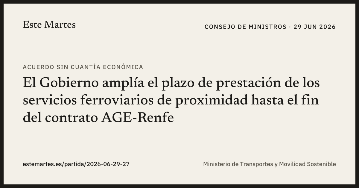 Tarjeta: El Gobierno amplía el plazo de prestación de los servicios ferroviarios de proximidad hasta el fin del contrato AGE-Renfe