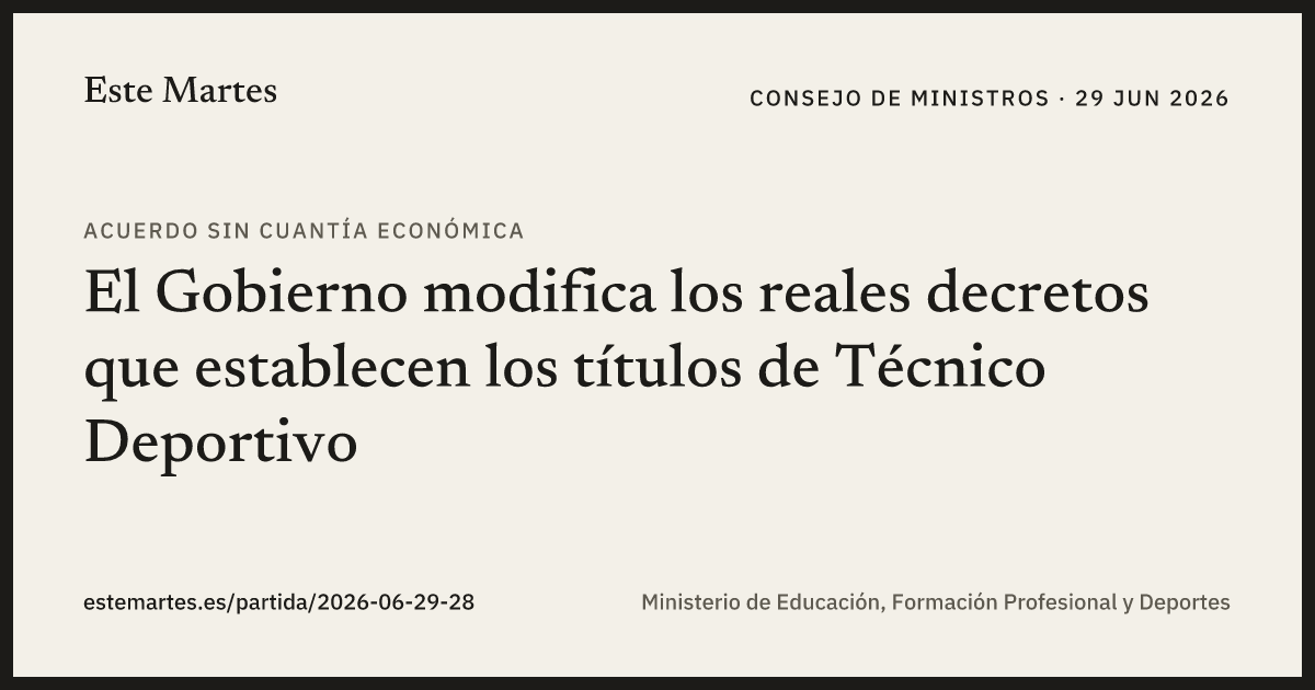Tarjeta: El Gobierno modifica los reales decretos que establecen los títulos de Técnico Deportivo
