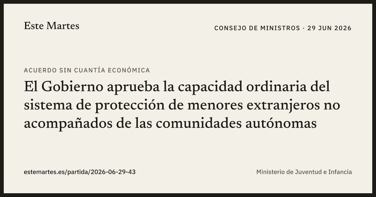 Tarjeta: El Gobierno aprueba la capacidad ordinaria del sistema de protección de menores extranjeros no acompañados de las comunidades autónomas