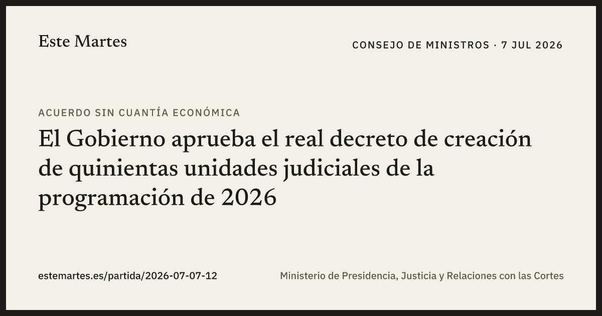 Tarjeta: El Gobierno aprueba el real decreto de creación de quinientas unidades judiciales de la programación de 2026
