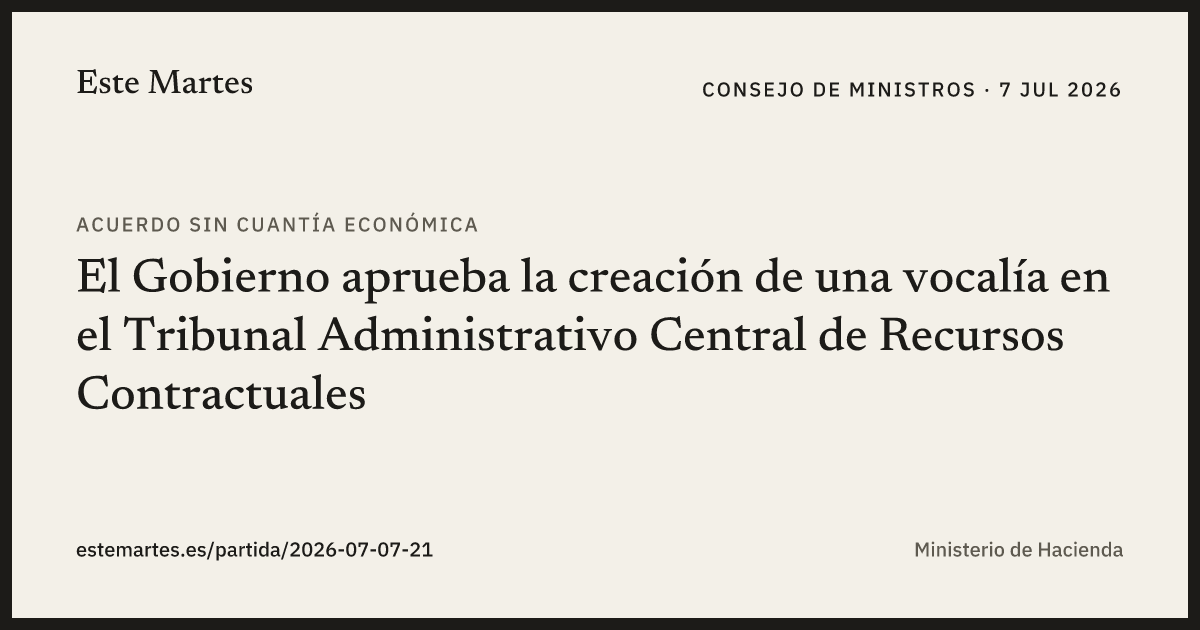 Tarjeta: El Gobierno aprueba la creación de una vocalía en el Tribunal Administrativo Central de Recursos Contractuales