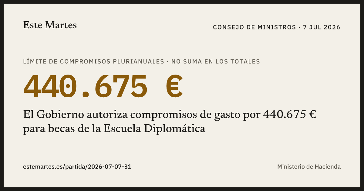 Tarjeta: El Gobierno autoriza compromisos de gasto por 440.675 € para becas de la Escuela Diplomática