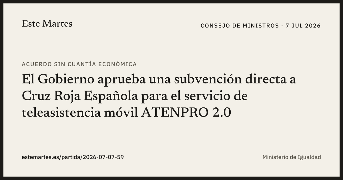 Tarjeta: El Gobierno aprueba una subvención directa a Cruz Roja Española para el servicio de teleasistencia móvil ATENPRO 2.0