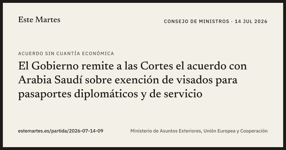 Tarjeta: El Gobierno remite a las Cortes el acuerdo con Arabia Saudí sobre exención de visados para pasaportes diplomáticos y de servicio