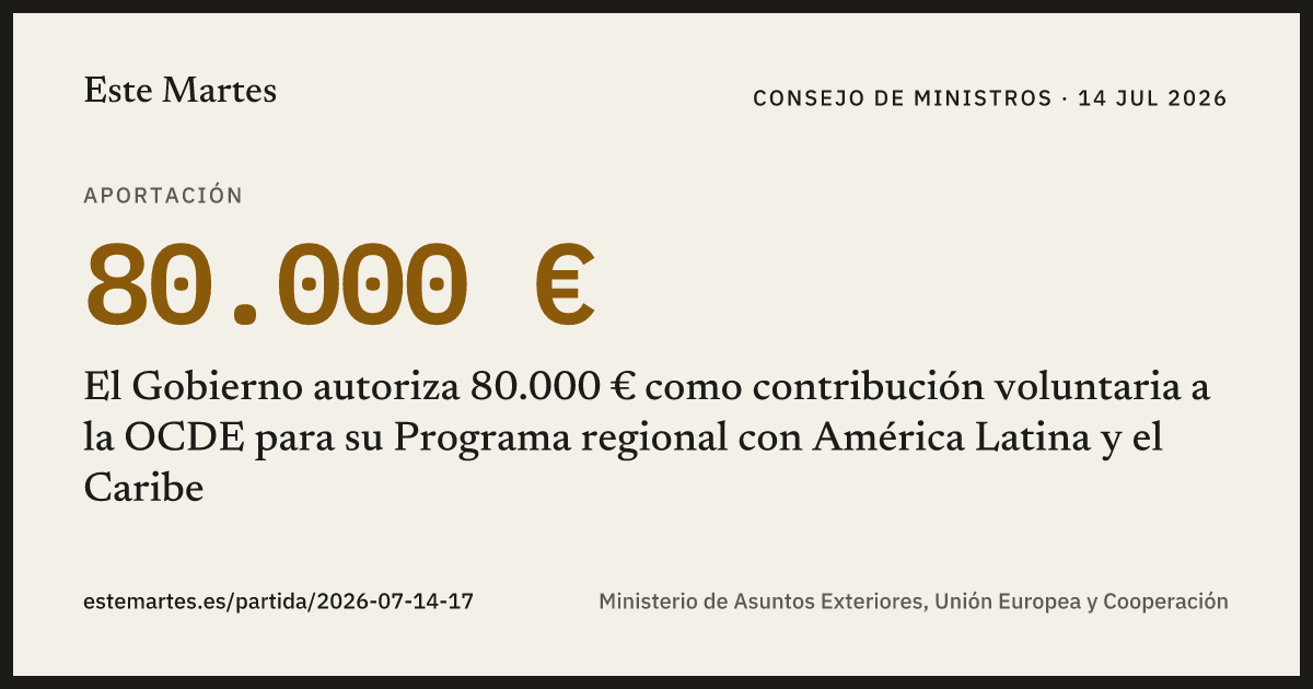 Tarjeta: El Gobierno autoriza 80.000 € como contribución voluntaria a la OCDE para su Programa regional con América Latina y el Caribe