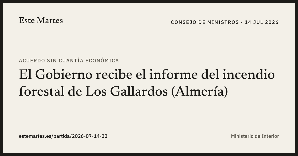 Tarjeta: El Gobierno recibe el informe del incendio forestal de Los Gallardos (Almería)