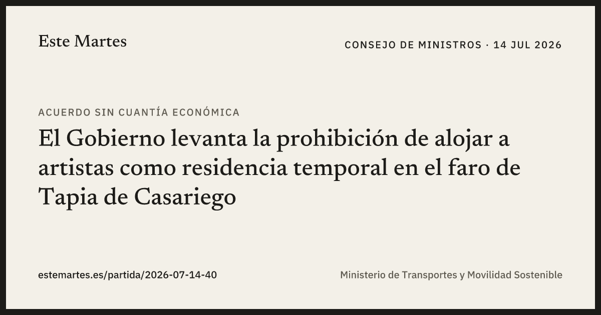 Tarjeta: El Gobierno levanta la prohibición de alojar a artistas como residencia temporal en el faro de Tapia de Casariego