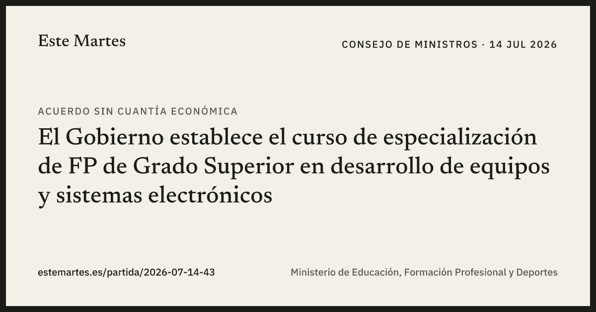 Tarjeta: El Gobierno establece el curso de especialización de FP de Grado Superior en desarrollo de equipos y sistemas electrónicos
