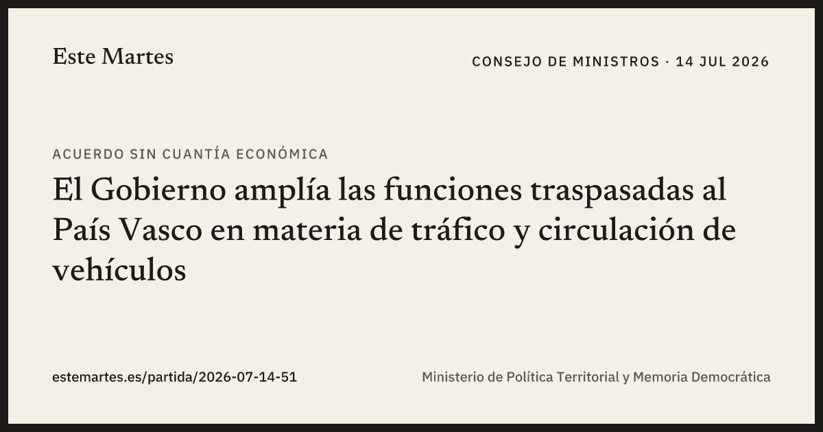 Tarjeta: El Gobierno amplía las funciones traspasadas al País Vasco en materia de tráfico y circulación de vehículos