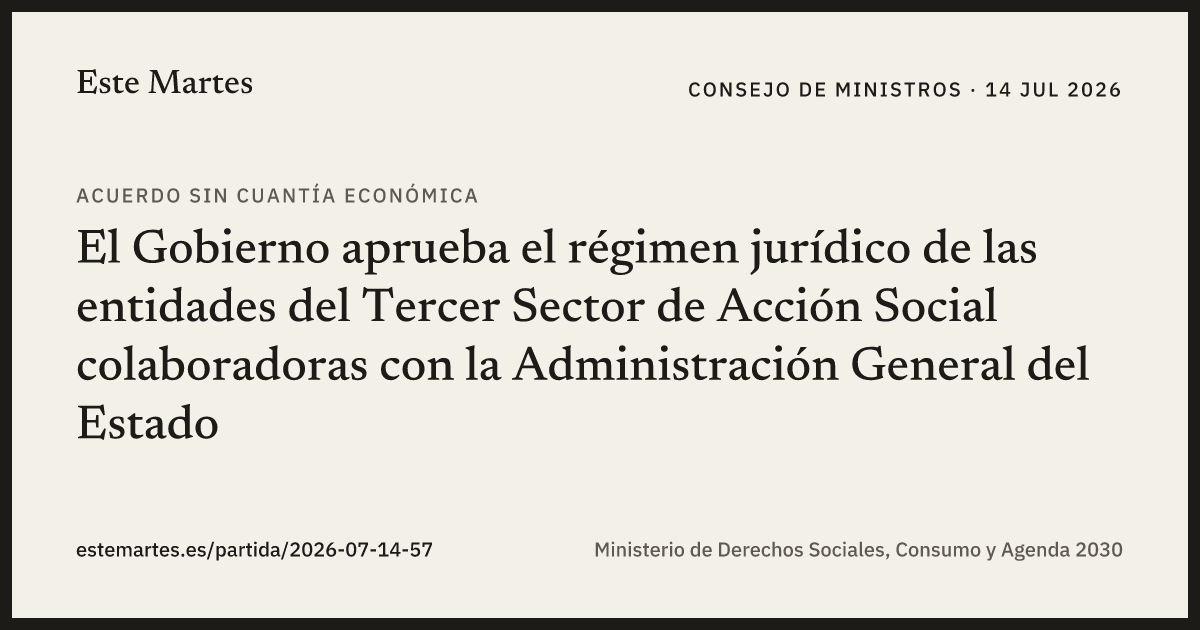 Tarjeta: El Gobierno aprueba el régimen jurídico de las entidades del Tercer Sector de Acción Social colaboradoras con la Administración General del Estado