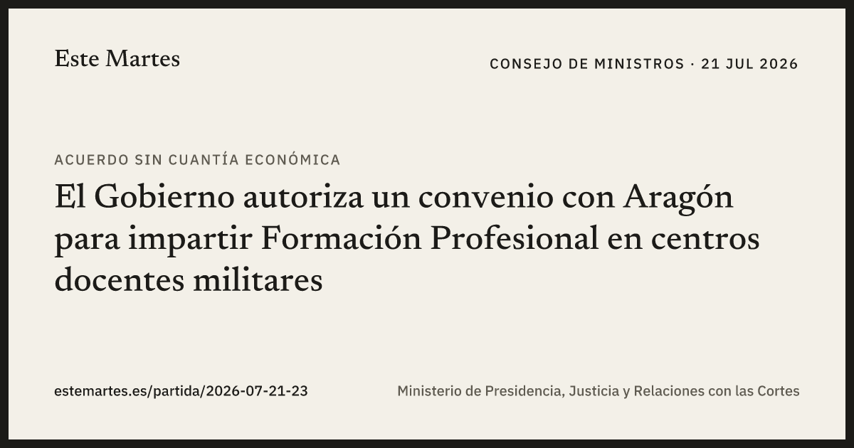 Tarjeta: El Gobierno autoriza un convenio con Aragón para impartir Formación Profesional en centros docentes militares