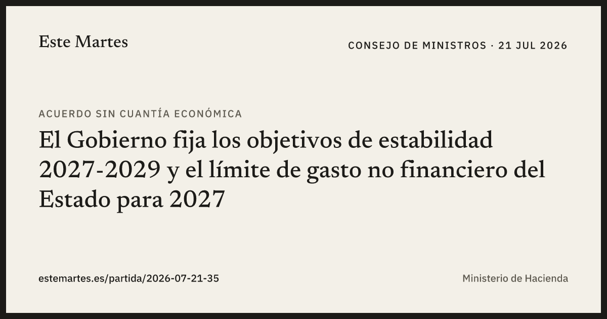 Tarjeta: El Gobierno fija los objetivos de estabilidad 2027-2029 y el límite de gasto no financiero del Estado para 2027