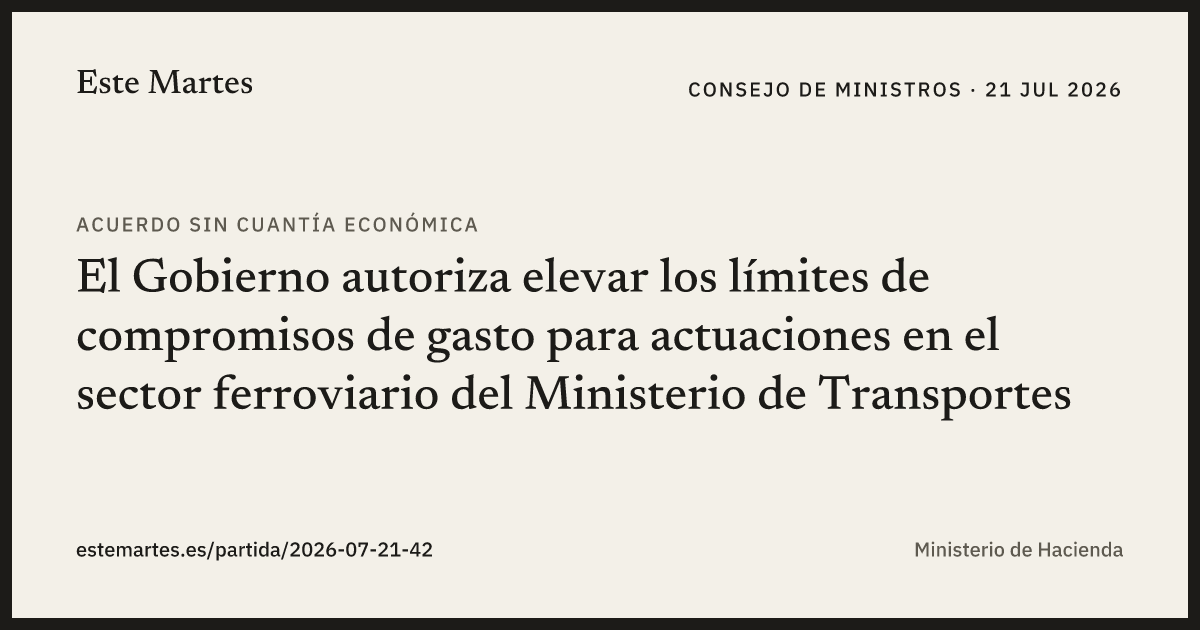 Tarjeta: El Gobierno autoriza elevar los límites de compromisos de gasto para actuaciones en el sector ferroviario del Ministerio de Transportes
