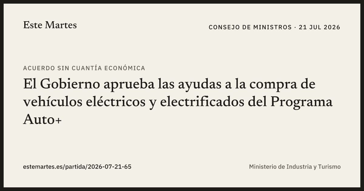 Tarjeta: El Gobierno aprueba las ayudas a la compra de vehículos eléctricos y electrificados del Programa Auto+