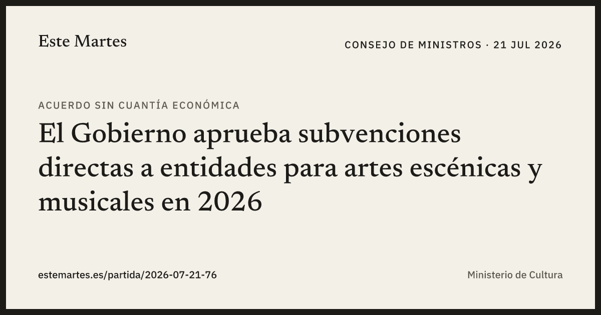 Tarjeta: El Gobierno aprueba subvenciones directas a entidades para artes escénicas y musicales en 2026