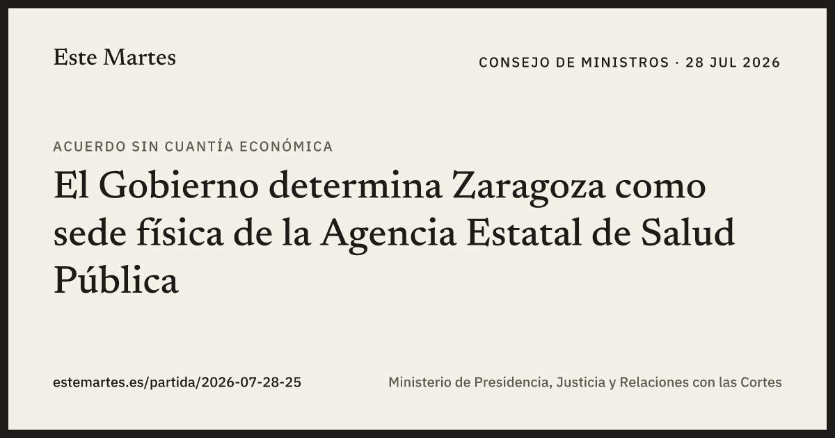 Tarjeta: El Gobierno determina Zaragoza como sede física de la Agencia Estatal de Salud Pública