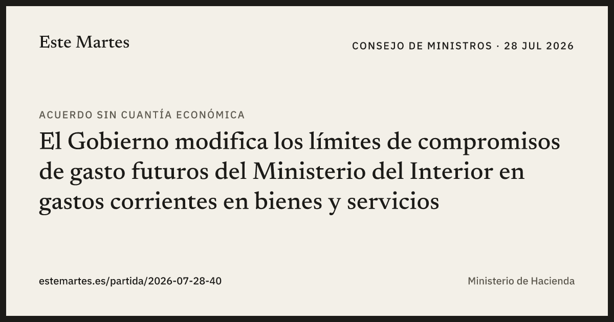 Tarjeta: El Gobierno modifica los límites de compromisos de gasto futuros del Ministerio del Interior en gastos corrientes en bienes y servicios