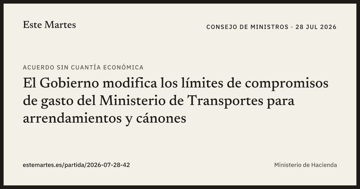 Tarjeta: El Gobierno modifica los límites de compromisos de gasto del Ministerio de Transportes para arrendamientos y cánones