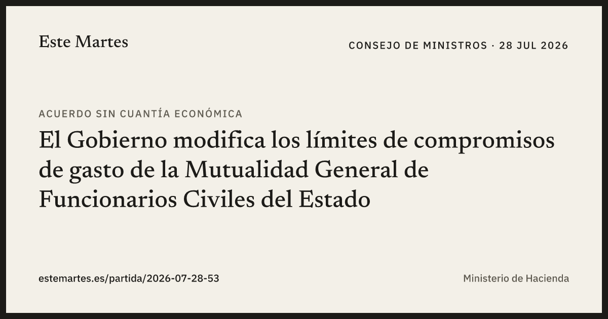 Tarjeta: El Gobierno modifica los límites de compromisos de gasto de la Mutualidad General de Funcionarios Civiles del Estado
