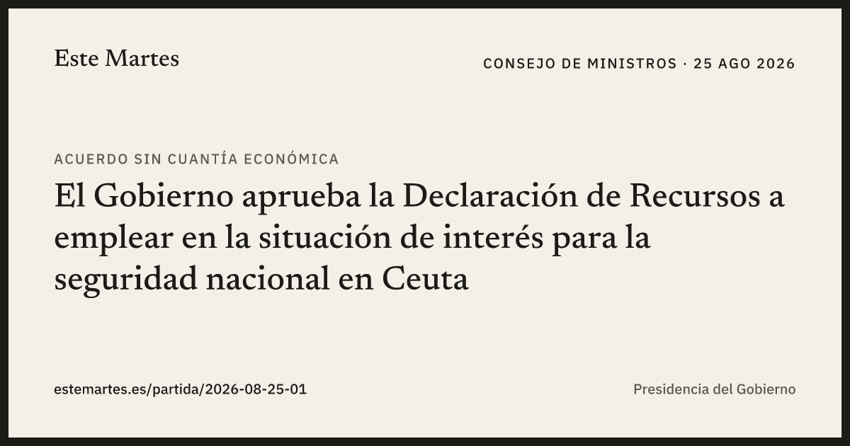 Tarjeta: El Gobierno aprueba la Declaración de Recursos a emplear en la situación de interés para la seguridad nacional en Ceuta