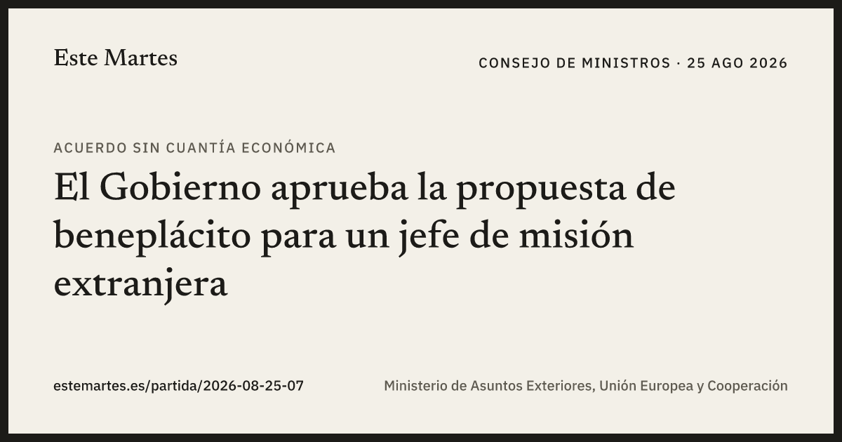 Tarjeta: El Gobierno aprueba la propuesta de beneplácito para un jefe de misión extranjera