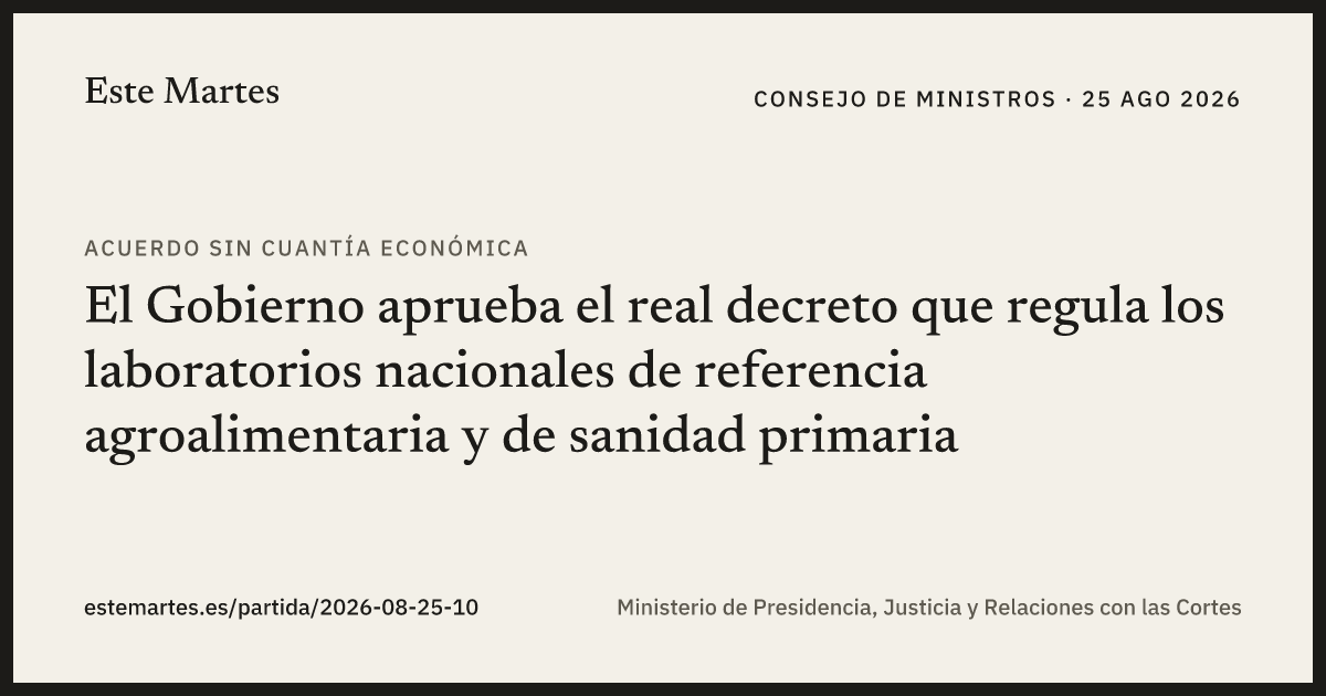 Tarjeta: El Gobierno aprueba el real decreto que regula los laboratorios nacionales de referencia agroalimentaria y de sanidad primaria