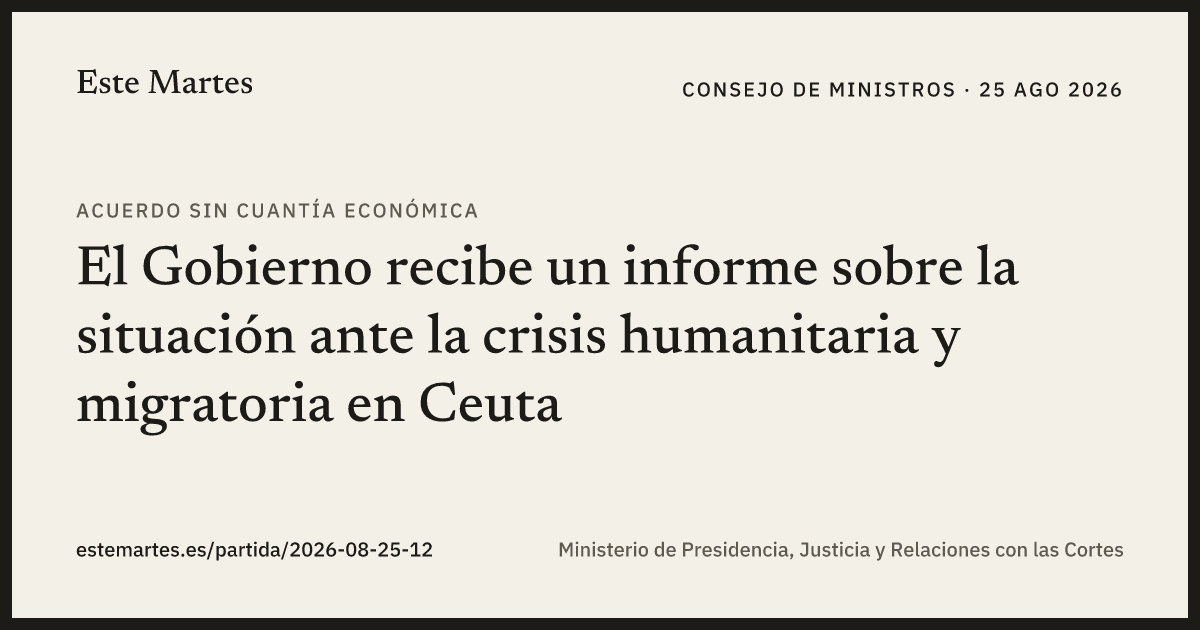 Tarjeta: El Gobierno recibe un informe sobre la situación ante la crisis humanitaria y migratoria en Ceuta
