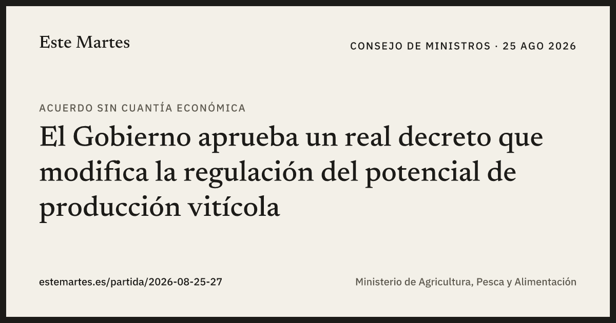 Tarjeta: El Gobierno aprueba un real decreto que modifica la regulación del potencial de producción vitícola