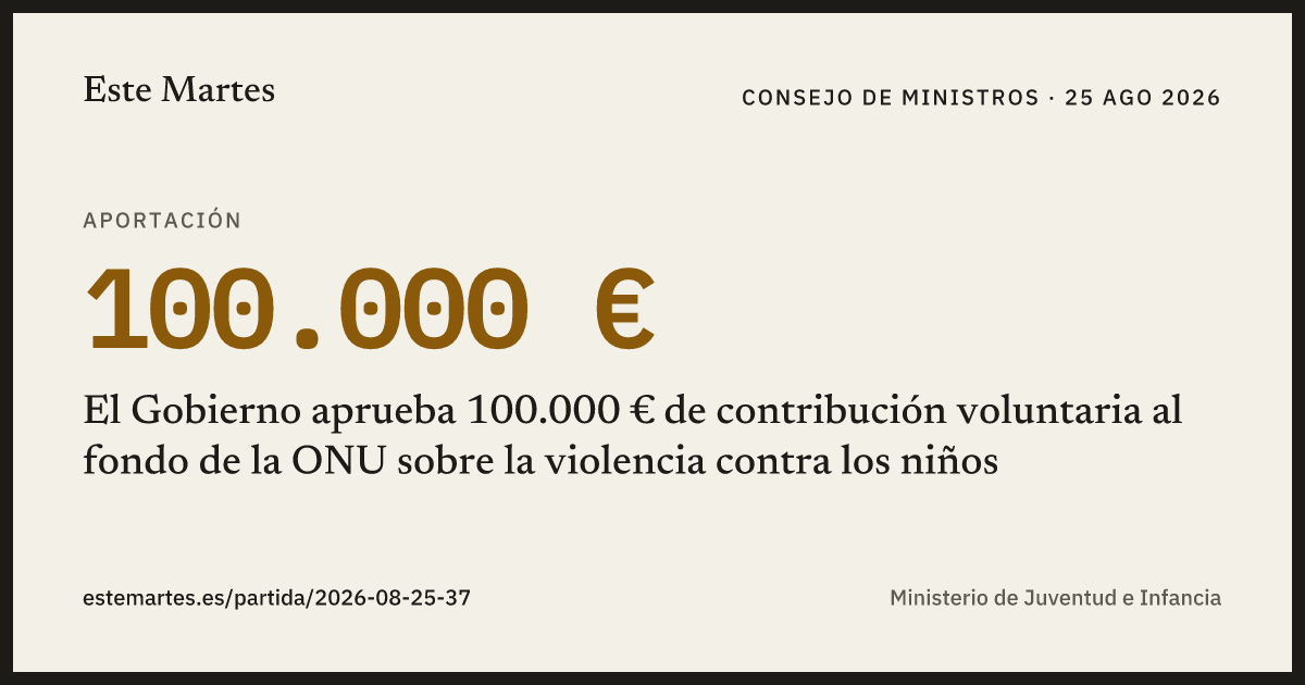 Tarjeta: El Gobierno aprueba 100.000 € de contribución voluntaria al fondo de la ONU sobre la violencia contra los niños