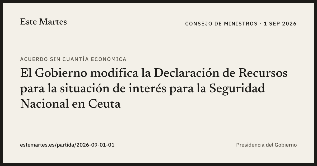 Tarjeta: El Gobierno modifica la Declaración de Recursos para la situación de interés para la Seguridad Nacional en Ceuta