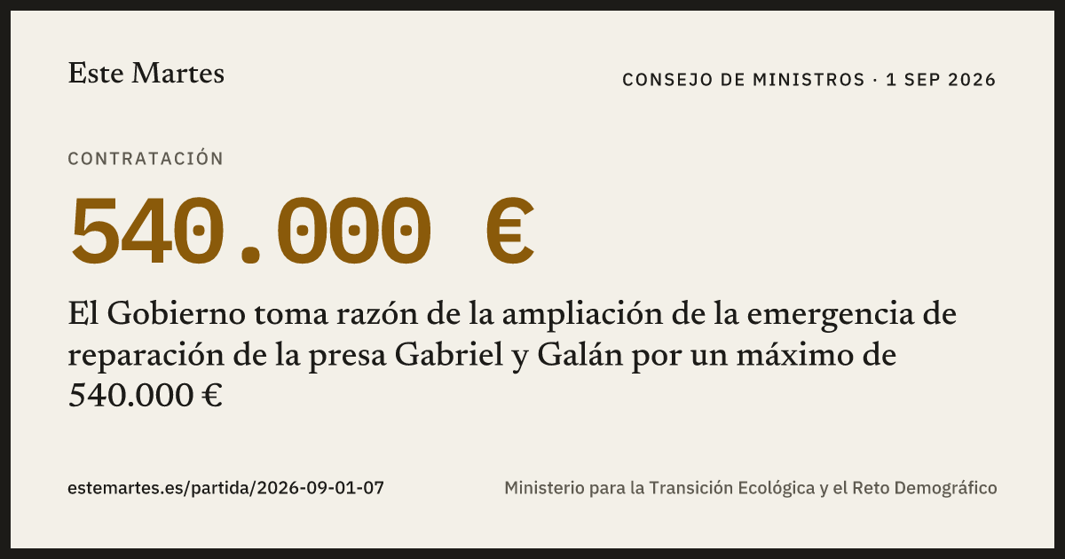 Tarjeta: El Gobierno toma razón de la ampliación de la emergencia de reparación de la presa Gabriel y Galán por un máximo de 540.000 €
