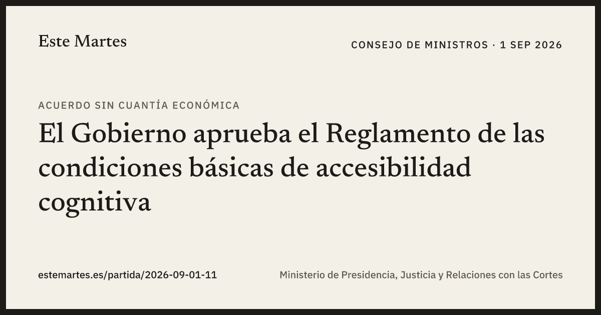 Tarjeta: El Gobierno aprueba el Reglamento de las condiciones básicas de accesibilidad cognitiva