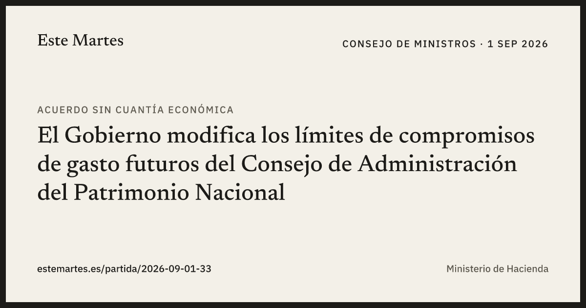 Tarjeta: El Gobierno modifica los límites de compromisos de gasto futuros del Consejo de Administración del Patrimonio Nacional