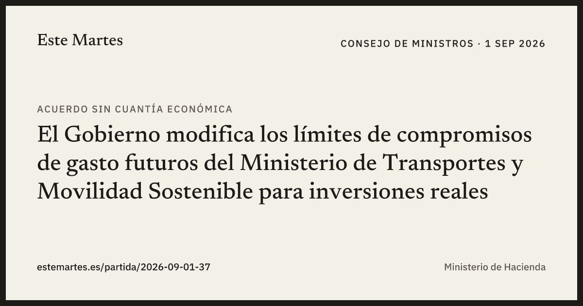 Tarjeta: El Gobierno modifica los límites de compromisos de gasto futuros del Ministerio de Transportes y Movilidad Sostenible para inversiones reales