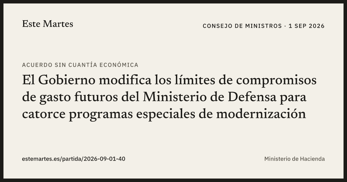 Tarjeta: El Gobierno modifica los límites de compromisos de gasto futuros del Ministerio de Defensa para catorce programas especiales de modernización