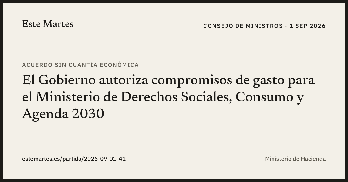 Tarjeta: El Gobierno autoriza compromisos de gasto para el Ministerio de Derechos Sociales, Consumo y Agenda 2030