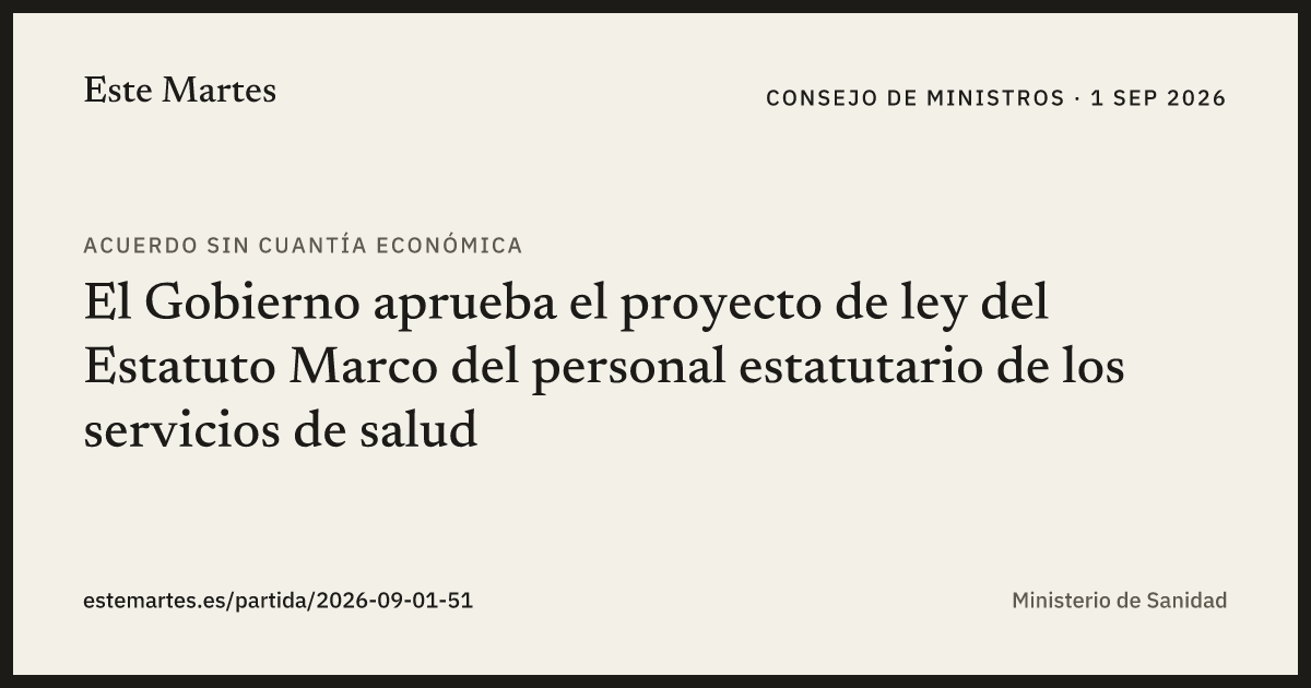 Tarjeta: El Gobierno aprueba el proyecto de ley del Estatuto Marco del personal estatutario de los servicios de salud