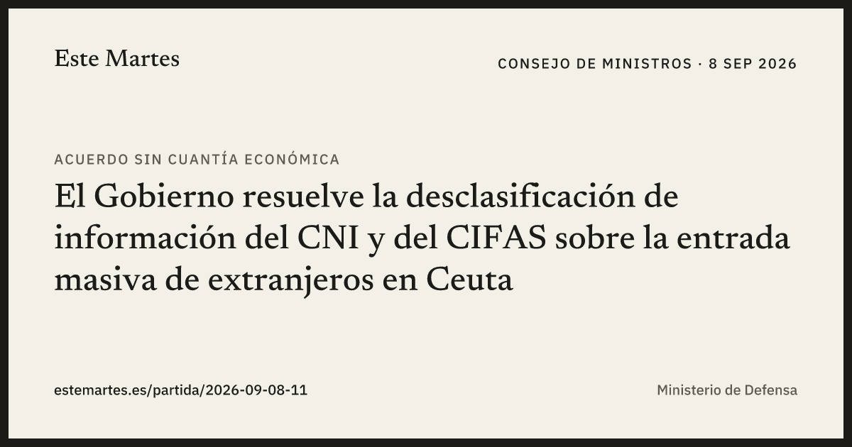 Tarjeta: El Gobierno resuelve la desclasificación de información del CNI y del CIFAS sobre la entrada masiva de extranjeros en Ceuta