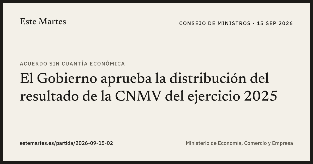 Tarjeta: El Gobierno aprueba la distribución del resultado de la CNMV del ejercicio 2025