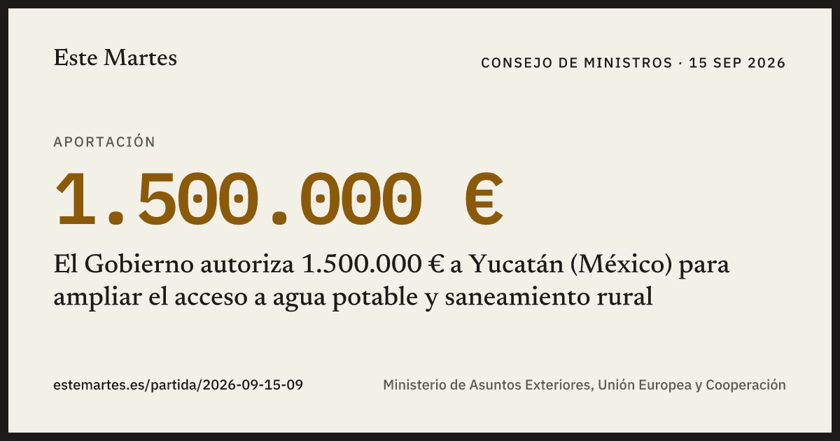 Tarjeta: El Gobierno autoriza 1.500.000 € a Yucatán (México) para ampliar el acceso a agua potable y saneamiento rural