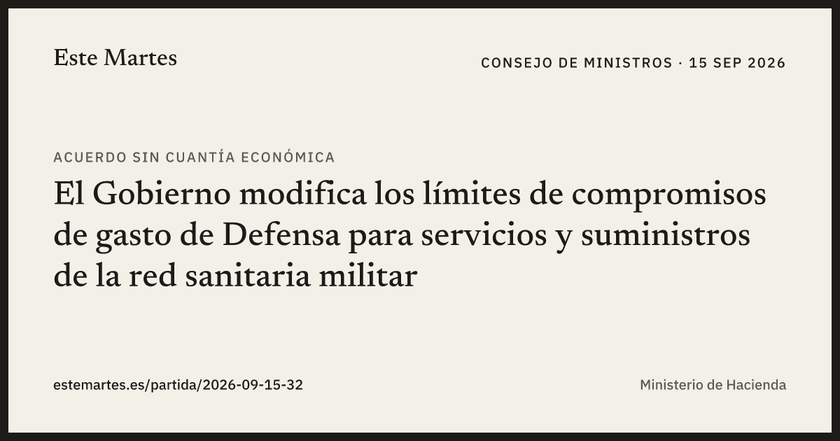 Tarjeta: El Gobierno modifica los límites de compromisos de gasto de Defensa para servicios y suministros de la red sanitaria militar