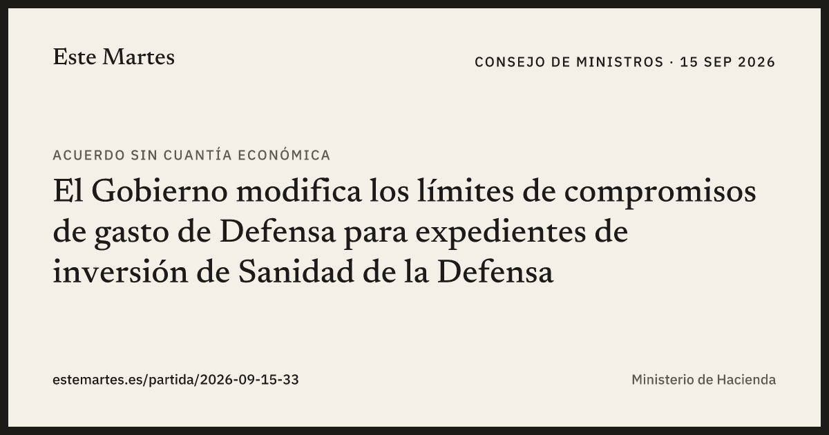 Tarjeta: El Gobierno modifica los límites de compromisos de gasto de Defensa para expedientes de inversión de Sanidad de la Defensa