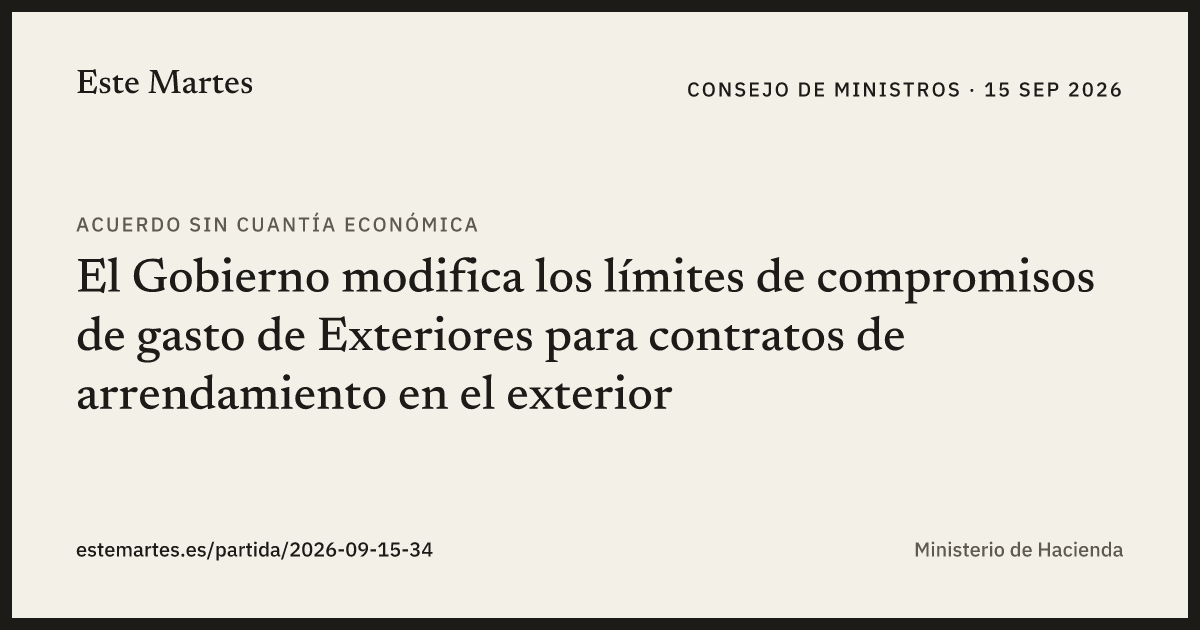 Tarjeta: El Gobierno modifica los límites de compromisos de gasto de Exteriores para contratos de arrendamiento en el exterior