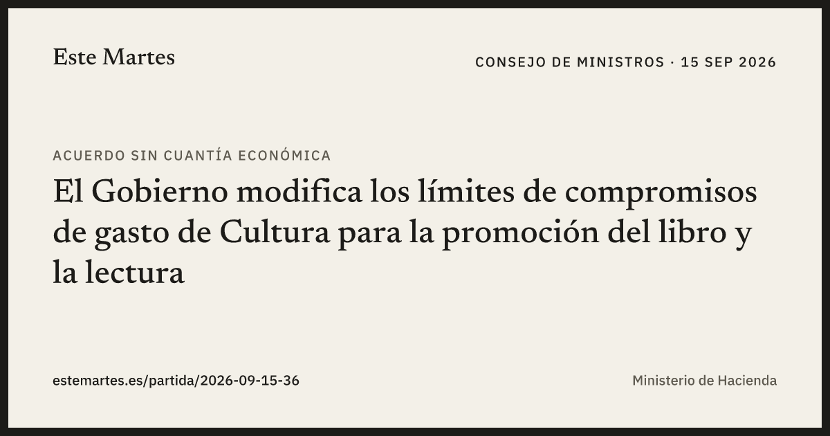 Tarjeta: El Gobierno modifica los límites de compromisos de gasto de Cultura para la promoción del libro y la lectura
