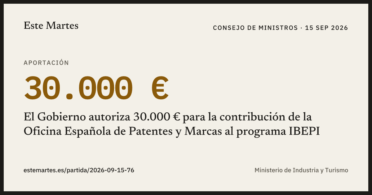 Tarjeta: El Gobierno autoriza 30.000 € para la contribución de la Oficina Española de Patentes y Marcas al programa IBEPI
