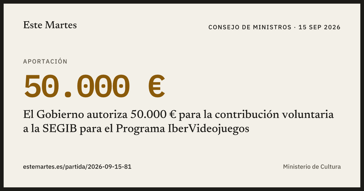 Tarjeta: El Gobierno autoriza 50.000 € para la contribución voluntaria a la SEGIB para el Programa IberVideojuegos