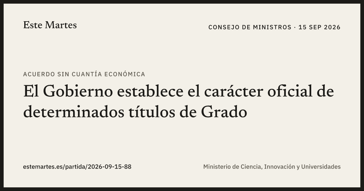 Tarjeta: El Gobierno establece el carácter oficial de determinados títulos de Grado
