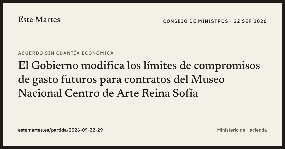 Tarjeta: El Gobierno modifica los límites de compromisos de gasto futuros para contratos del Museo Nacional Centro de Arte Reina Sofía